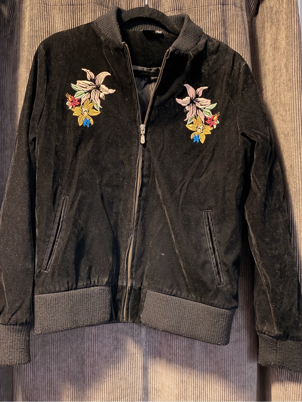 Insight Woman’s Black Floral Embroidered Bomber Jacket